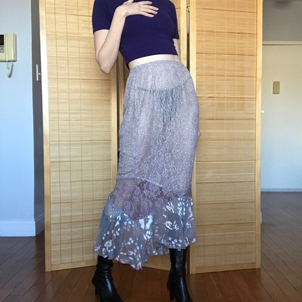 Cool tone semi transparent lace, chiffon, and silk mermaid skirt